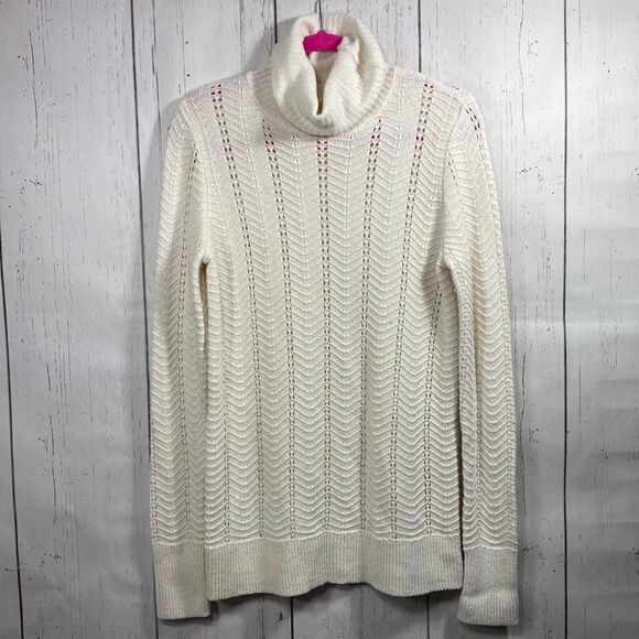 Loft Womens Knit Turtleneck Wool Blend Long Sleeve Cream Sweater - Picture 1 of 13